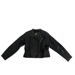 VTG Tamazzia Black Leather Jacket Cropped Womens Medium Grunge Punk Edgy Goth